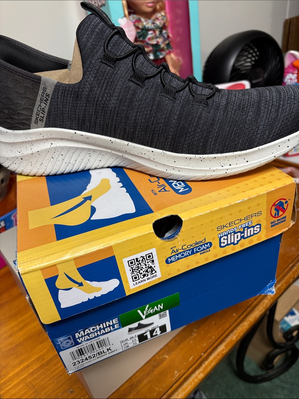 Skechers Black Knit Slip-On Sneakers with White Speckled Sole
